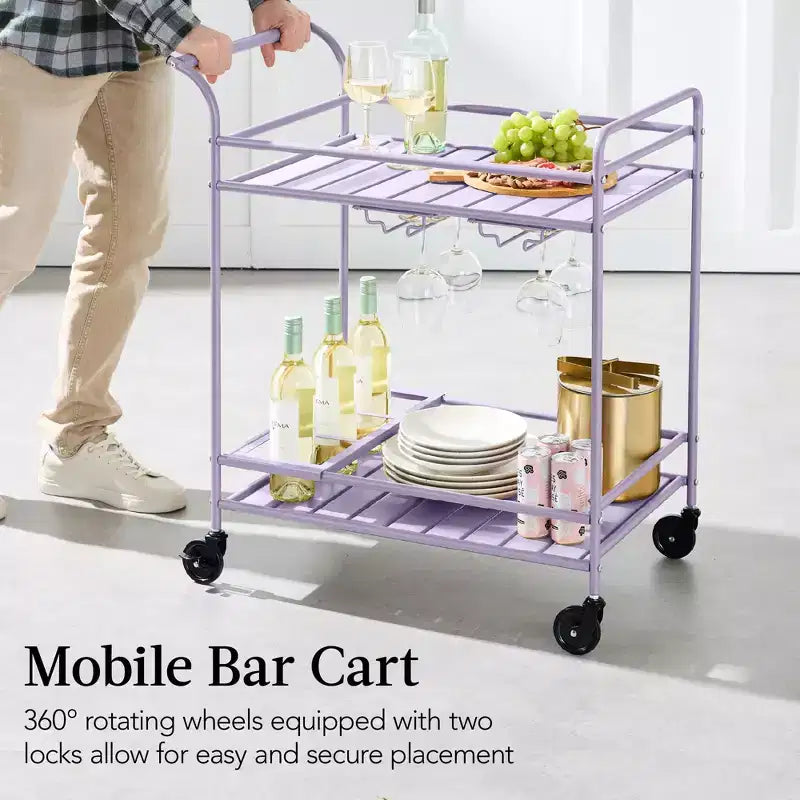 Chariot de bar roulant à 2 niveaux Best Choice Products, intérieur/extérieur avec étagères de rangement, casier à vin, roulettes verrouillables
