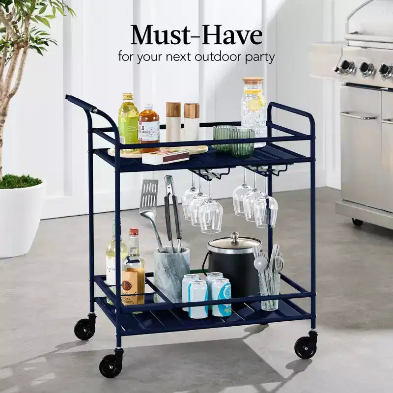 Chariot de bar roulant à 2 niveaux Best Choice Products, intérieur/extérieur avec étagères de rangement, casier à vin, roulettes verrouillables