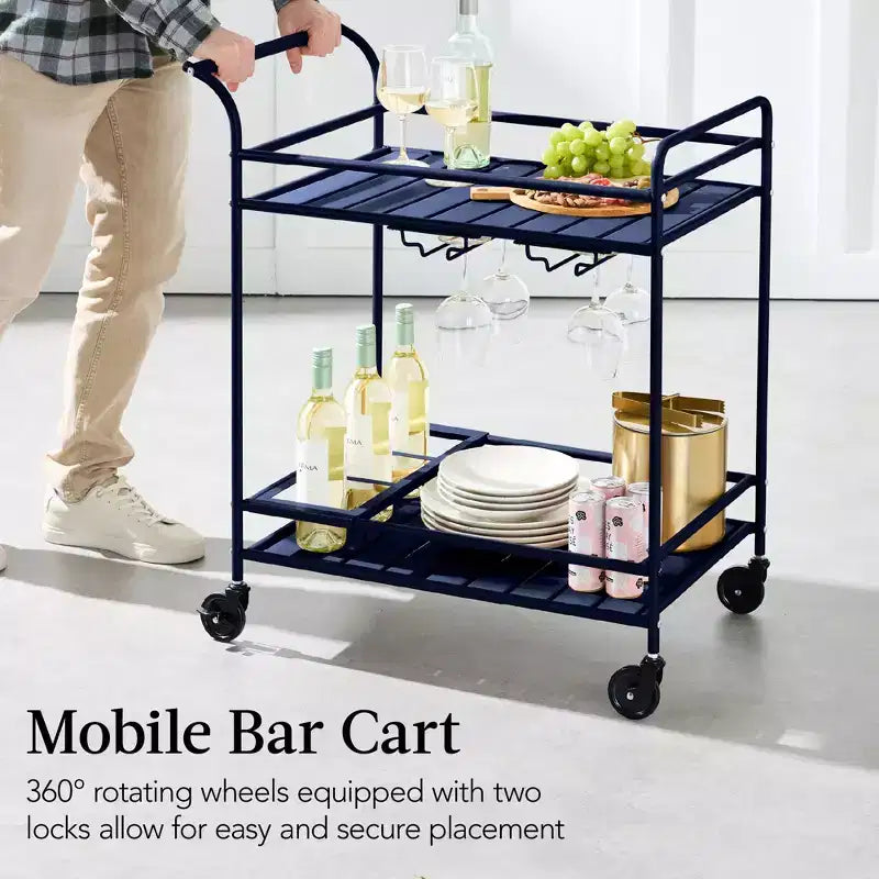 Chariot de bar roulant à 2 niveaux Best Choice Products, intérieur/extérieur avec étagères de rangement, casier à vin, roulettes verrouillables