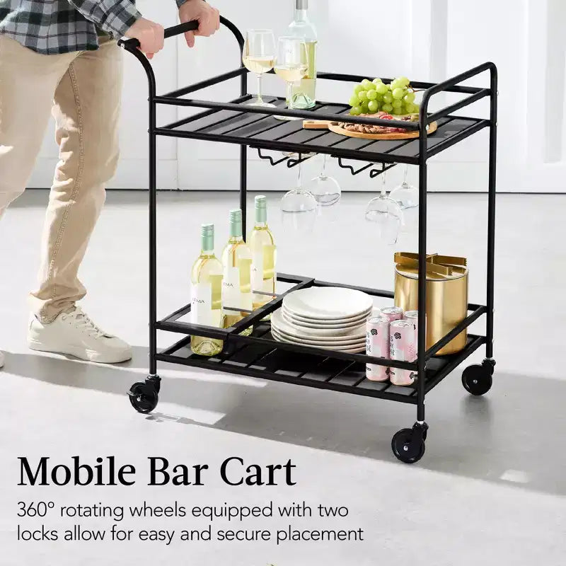 Chariot de bar roulant à 2 niveaux Best Choice Products, intérieur/extérieur avec étagères de rangement, casier à vin, roulettes verrouillables