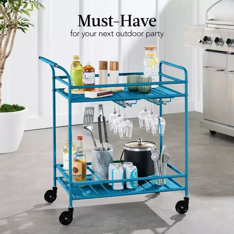 Chariot de bar roulant à 2 niveaux Best Choice Products, intérieur/extérieur avec étagères de rangement, casier à vin, roulettes verrouillables