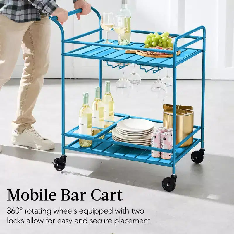 Chariot de bar roulant à 2 niveaux Best Choice Products, intérieur/extérieur avec étagères de rangement, casier à vin, roulettes verrouillables