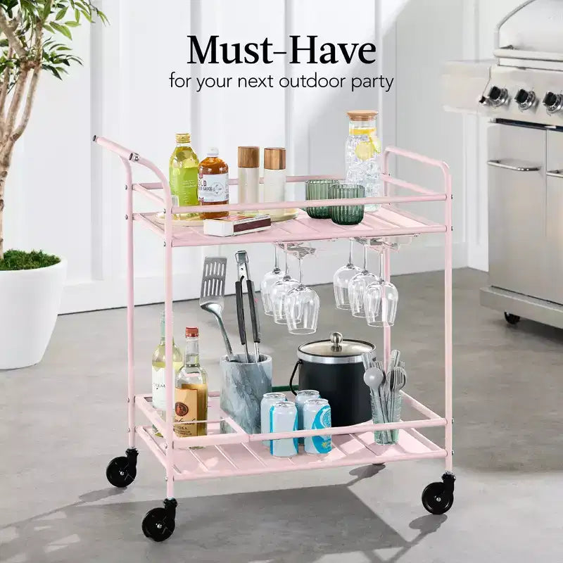 Chariot de bar roulant à 2 niveaux Best Choice Products, intérieur/extérieur avec étagères de rangement, casier à vin, roulettes verrouillables