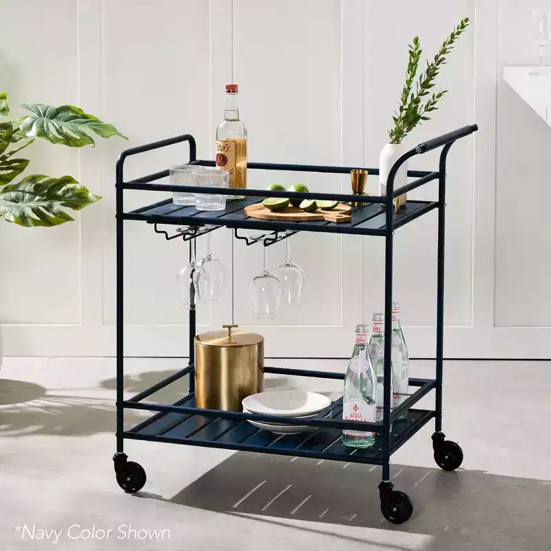 Chariot de bar roulant à 2 niveaux Best Choice Products, intérieur/extérieur avec étagères de rangement, casier à vin, roulettes verrouillables