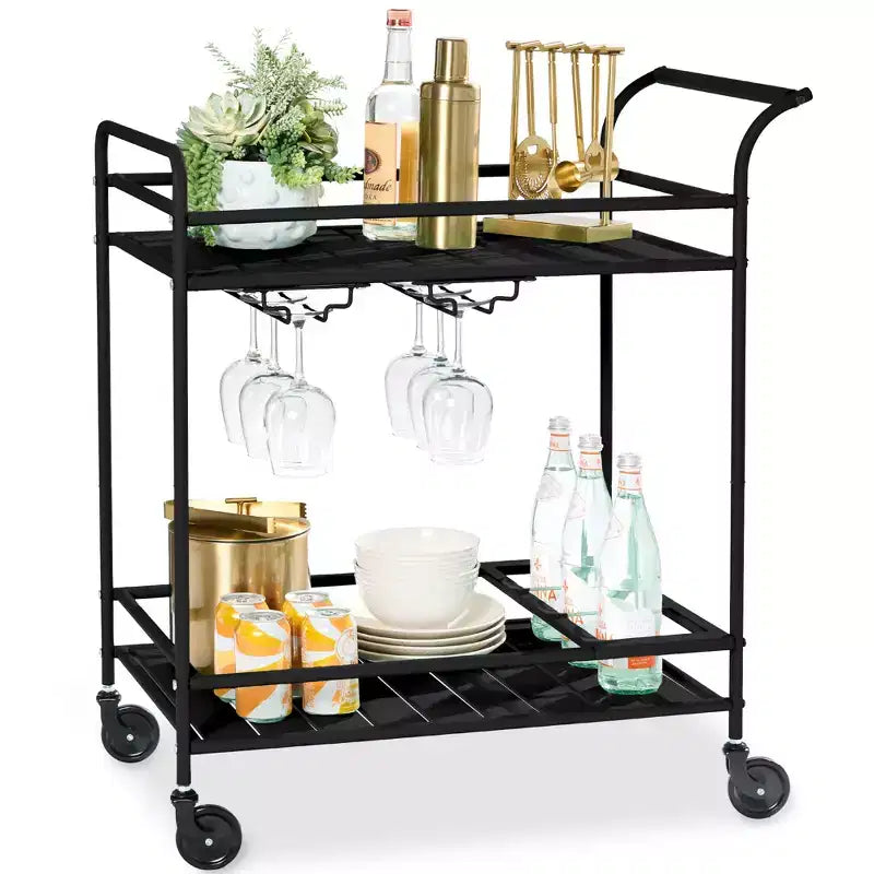 Chariot de bar roulant à 2 niveaux Best Choice Products, intérieur/extérieur avec étagères de rangement, casier à vin, roulettes verrouillables