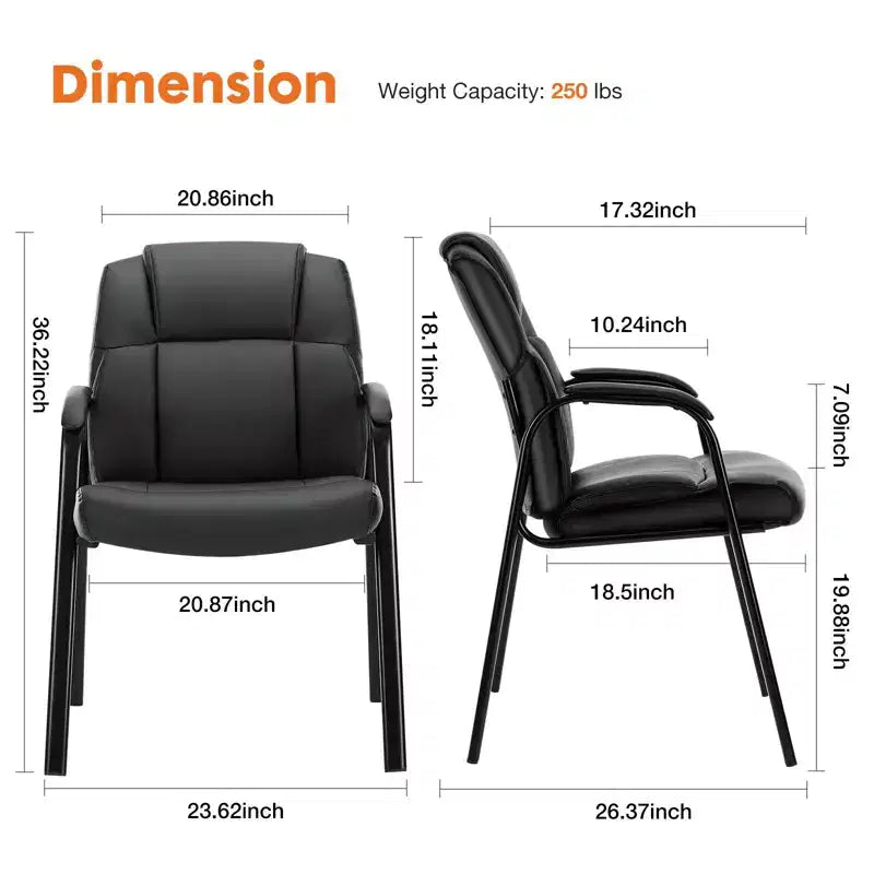 Chaises de réception en similicuir pour salle de conférence avec accoudoirs rembourrés, chaise de bureau de direction sans roulettes