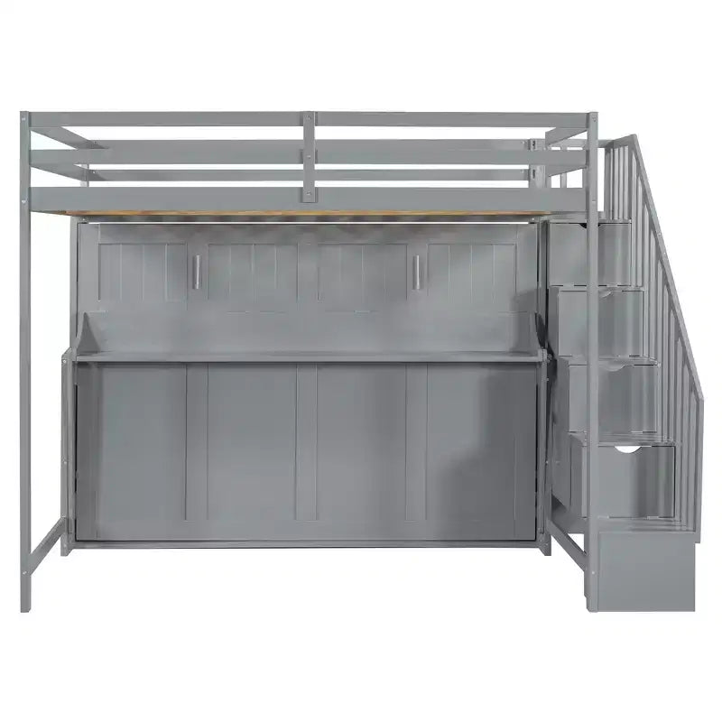 Lit superposé double sur double, lit escamotable avec vérin hydraulique et bureau – ModernLuxe