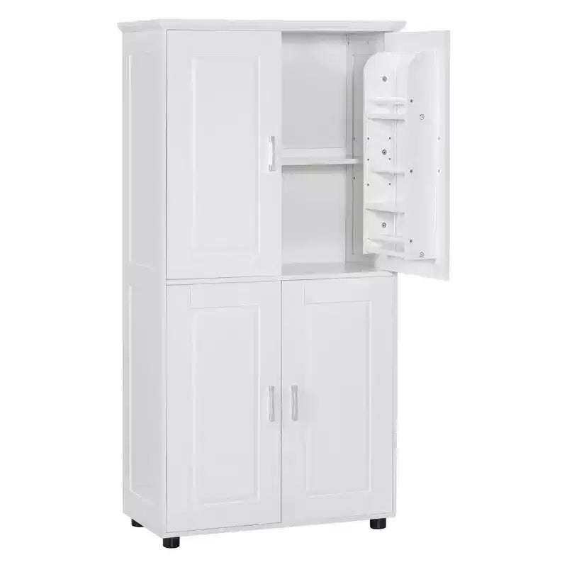 Whisen Armoire de rangement haute et large de style minimaliste, meuble autonome avec 4 portes et étagères réglables pour salle de bain, bureau - Blanc