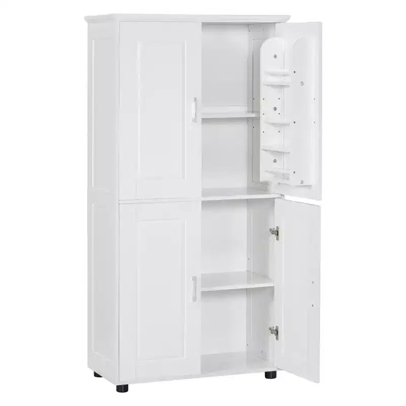 Whisen Armoire de rangement haute et large de style minimaliste, meuble autonome avec 4 portes et étagères réglables pour salle de bain, bureau - Blanc
