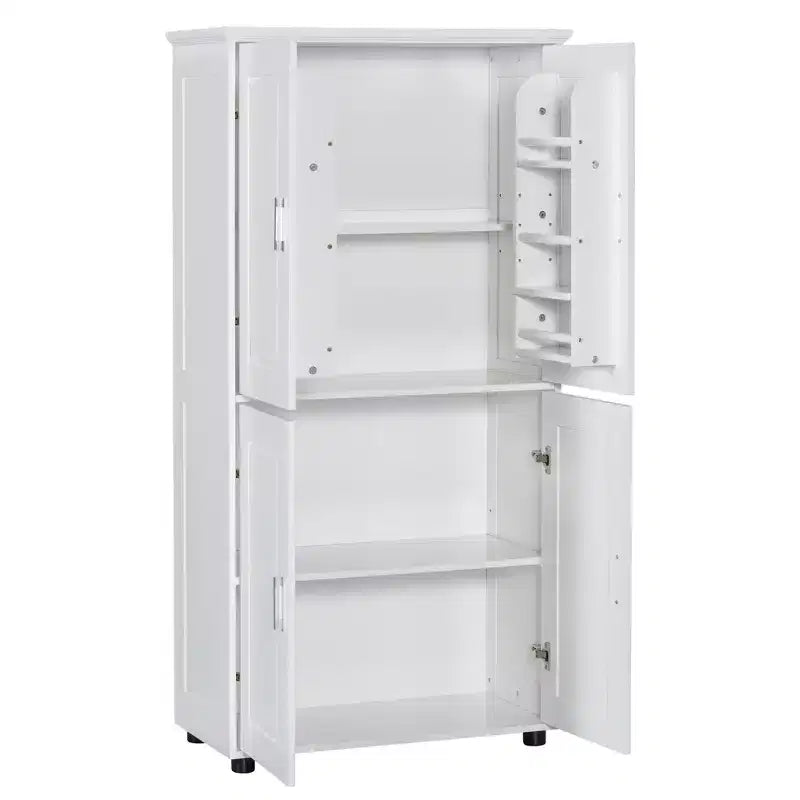 Whisen Armoire de rangement haute et large de style minimaliste, meuble autonome avec 4 portes et étagères réglables pour salle de bain, bureau - Blanc