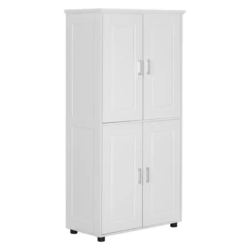 Whisen Armoire de rangement haute et large de style minimaliste, meuble autonome avec 4 portes et étagères réglables pour salle de bain, bureau - Blanc