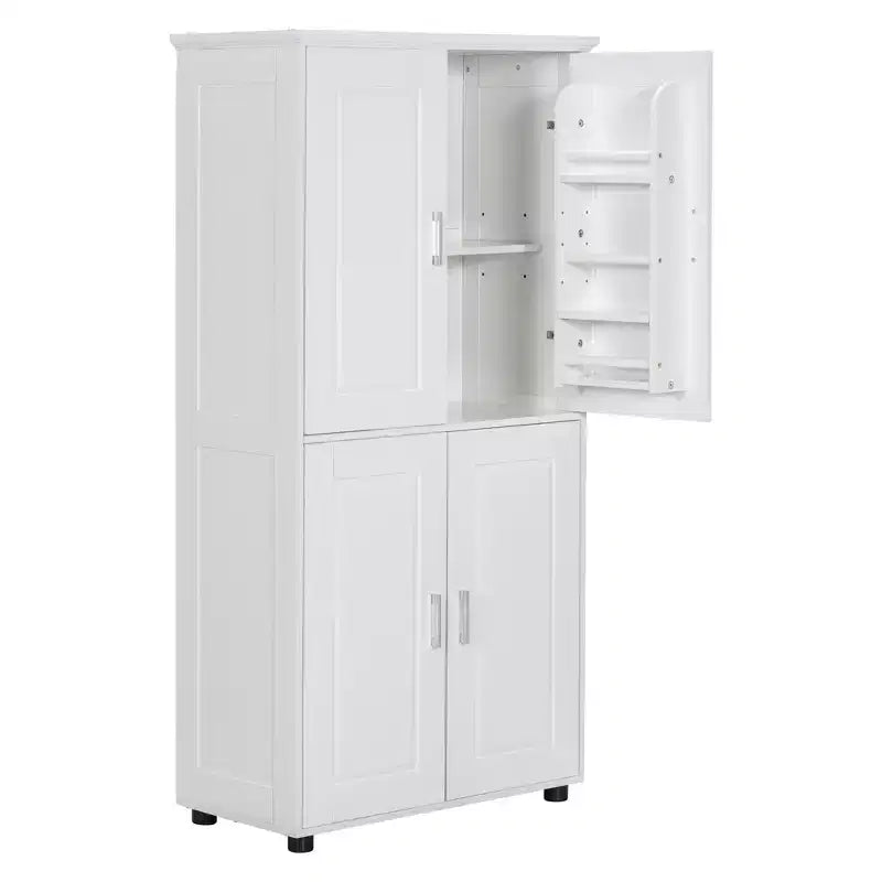 Whisen Armoire de rangement haute et large de style minimaliste, meuble autonome avec 4 portes et étagères réglables pour salle de bain, bureau - Blanc