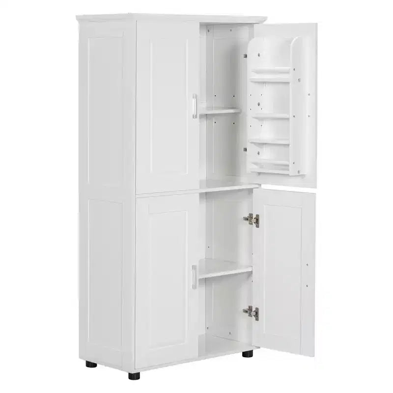 Whisen Armoire de rangement haute et large de style minimaliste, meuble autonome avec 4 portes et étagères réglables pour salle de bain, bureau - Blanc