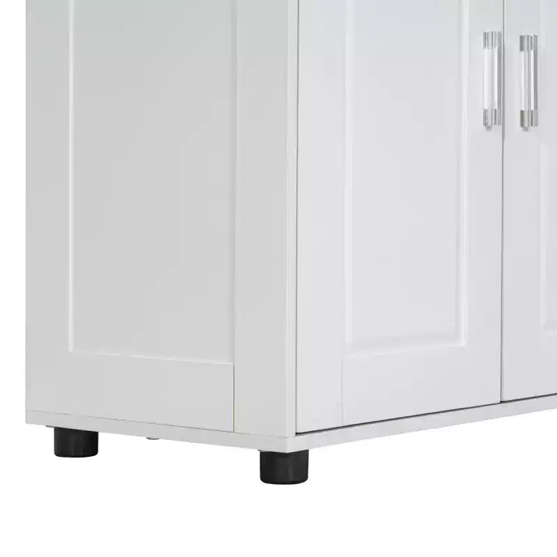 Whisen Armoire de rangement haute et large de style minimaliste, meuble autonome avec 4 portes et étagères réglables pour salle de bain, bureau - Blanc