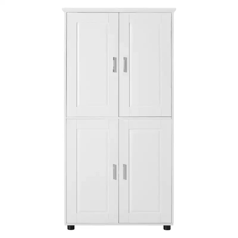 Whisen Armoire de rangement haute et large de style minimaliste, meuble autonome avec 4 portes et étagères réglables pour salle de bain, bureau - Blanc