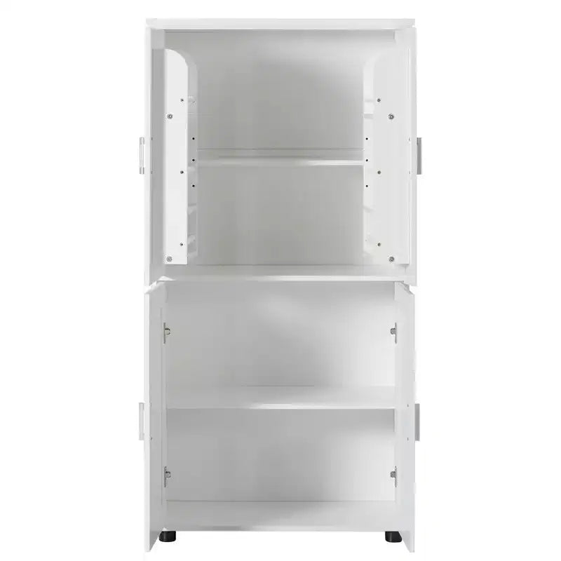 Whisen Armoire de rangement haute et large de style minimaliste, meuble autonome avec 4 portes et étagères réglables pour salle de bain, bureau - Blanc