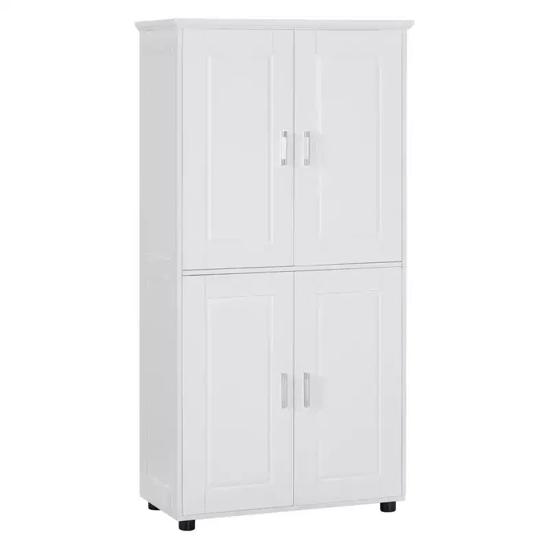 Whisen Armoire de rangement haute et large de style minimaliste, meuble autonome avec 4 portes et étagères réglables pour salle de bain, bureau - Blanc