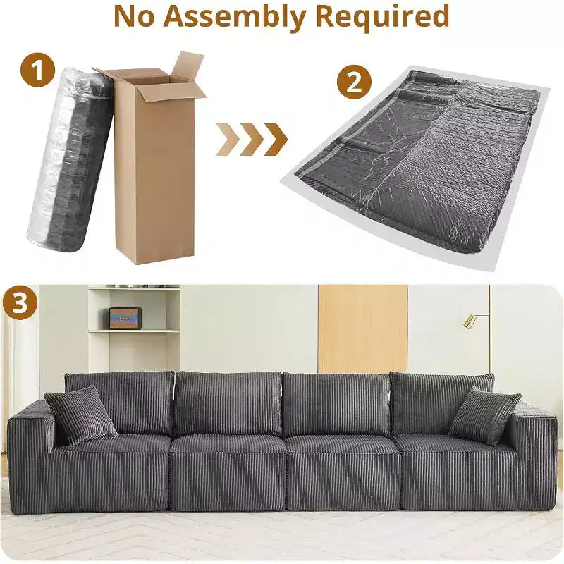 Canapé modulable 137 Sectional Couch Cloud moderne linéaire avec méridienne, tissu velours côtelé, aucun assemblage requis, canapé-lit convertible à compression