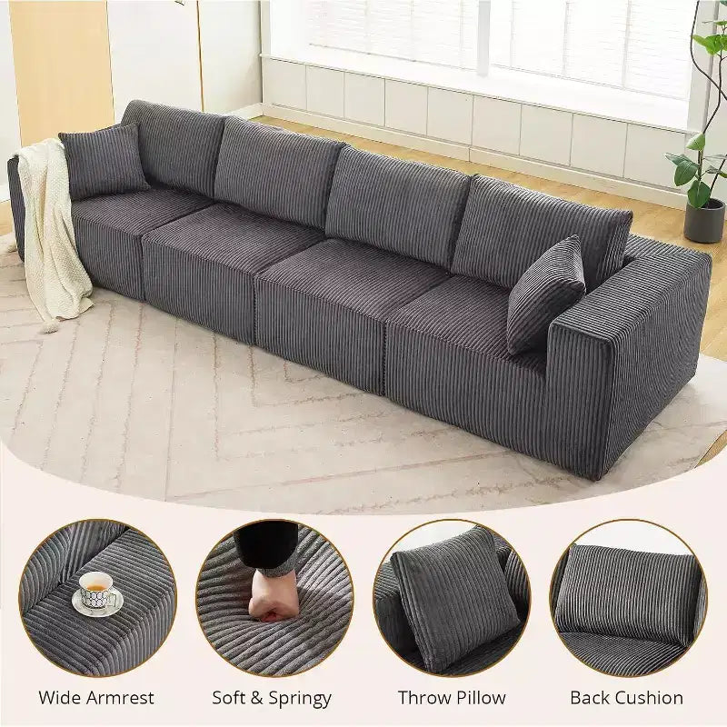 Canapé modulable 137 Sectional Couch Cloud moderne linéaire avec méridienne, tissu velours côtelé, aucun assemblage requis, canapé-lit convertible à compression