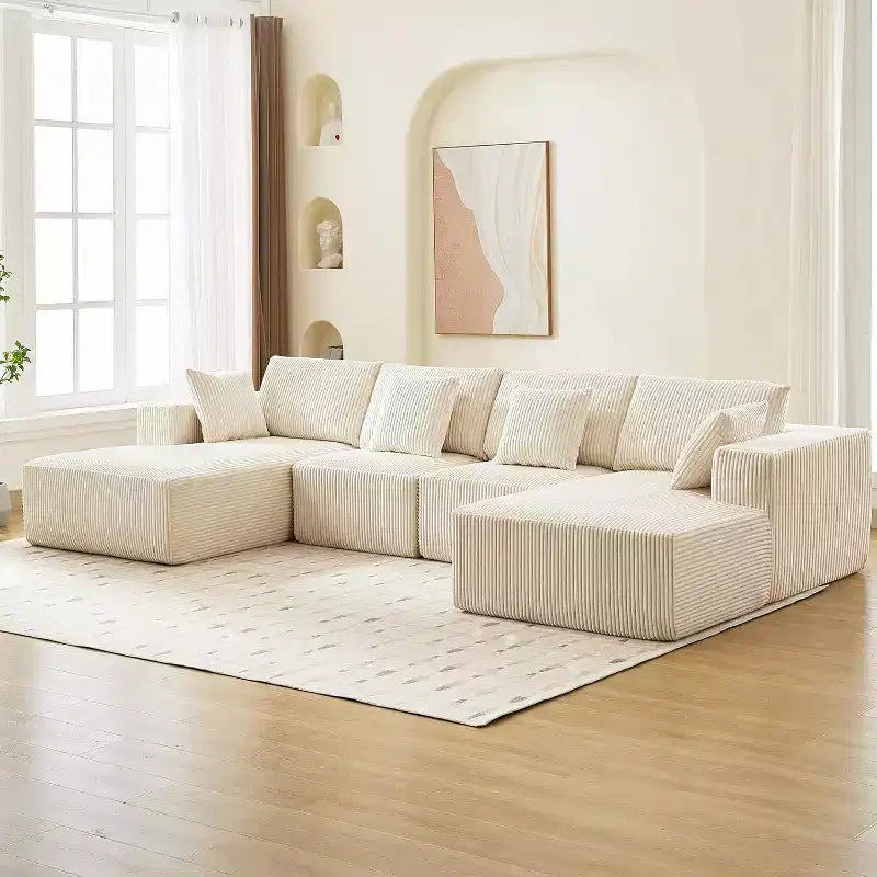 Canapé modulable en U 137 Sectionnel Nuage Moderne avec méridienne, tissu côtelé, aucun assemblage requis