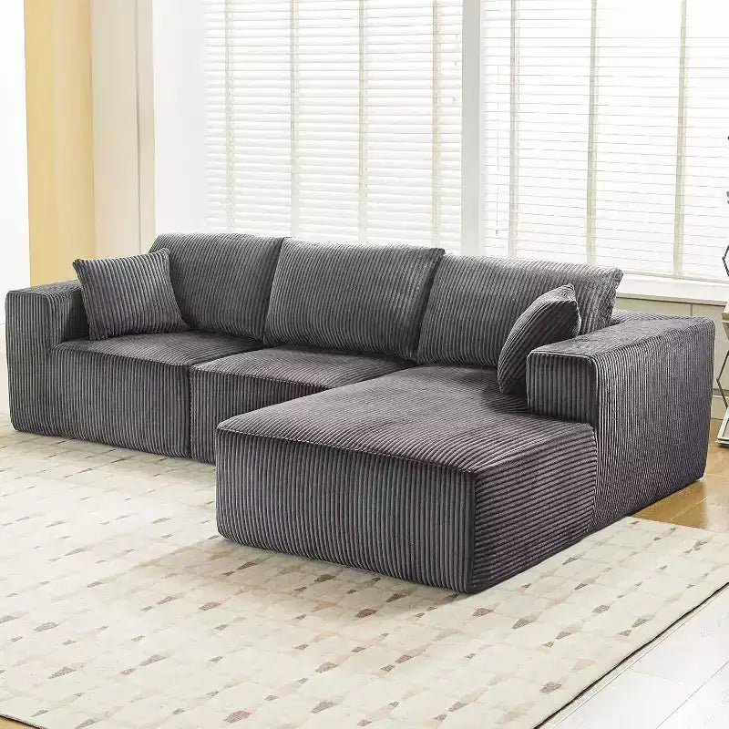 Canapé d'angle modulable moderne en velours côtelé 108 places en forme de L avec méridienne, aucun assemblage requis