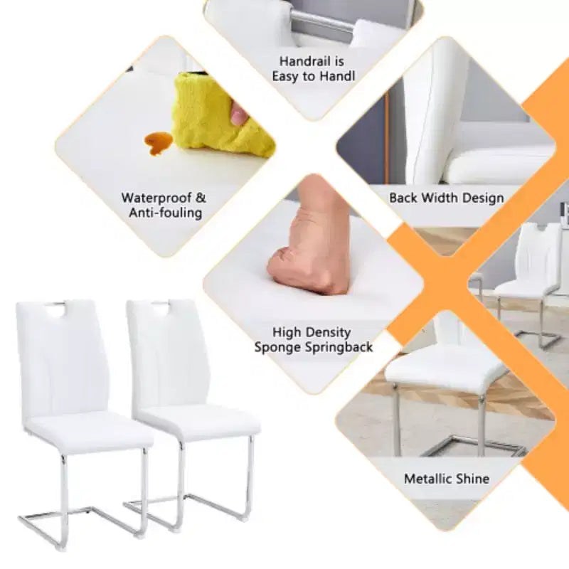 Lot de 2 chaises de salle à manger en similicuir blanc avec pieds en métal argenté - Design polyvalent