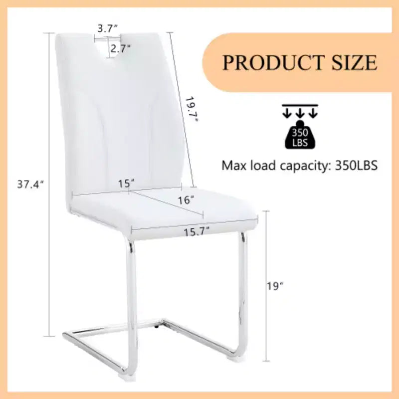 Lot de 2 chaises de salle à manger en similicuir blanc avec pieds en métal argenté - Design polyvalent