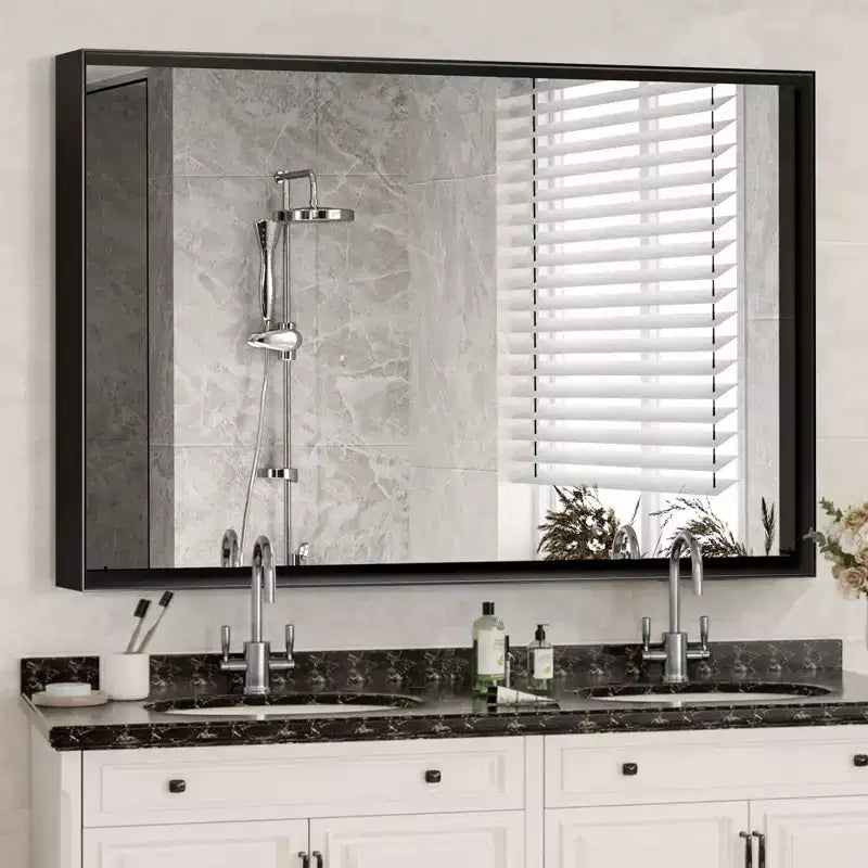 Miroir de salle de bain noir brillant 40x30 : moderne, rectangulaire, style ferme, horizontal/vertical