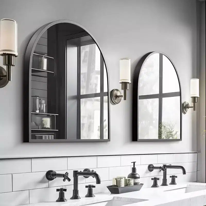 Miroir Mural Arch Noir à Bord Droit en Aluminium de 28 x 30 Pouces, pour Salle de Bain