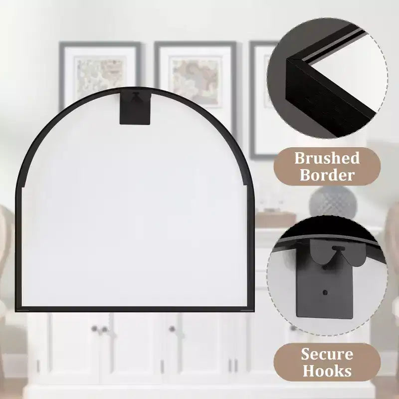 Miroir Mural Arch Noir à Bord Droit en Aluminium de 28 x 30 Pouces, pour Salle de Bain