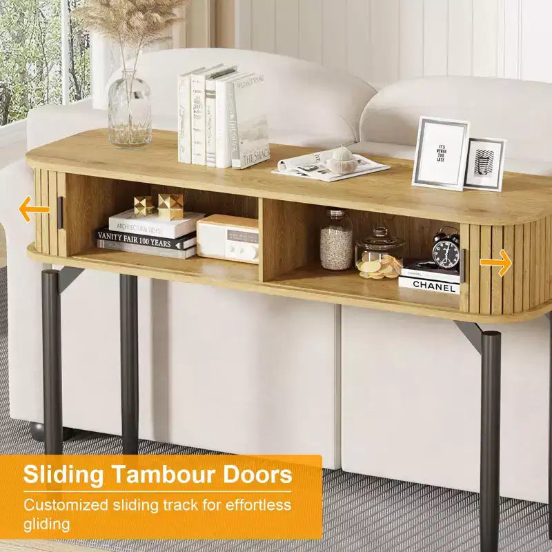 Console avec rangement, table de canapé en bois avec porte coulissante, table d'entrée pour salon, canapé, couloir, hall d'entrée