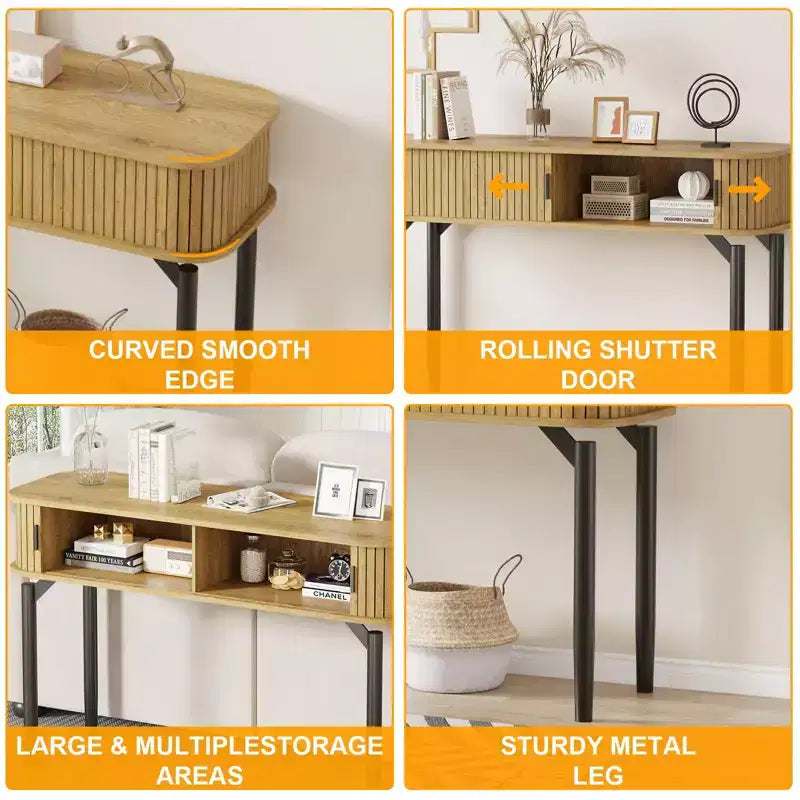Console avec rangement, table de canapé en bois avec porte coulissante, table d'entrée pour salon, canapé, couloir, hall d'entrée