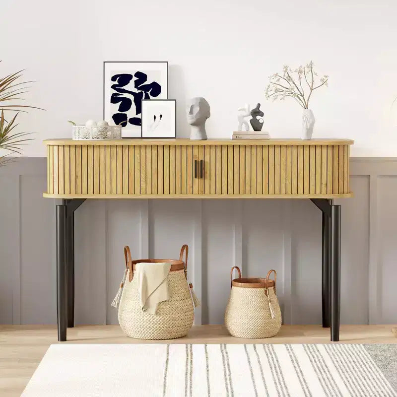 Console avec rangement, table de canapé en bois avec porte coulissante, table d'entrée pour salon, canapé, couloir, hall d'entrée