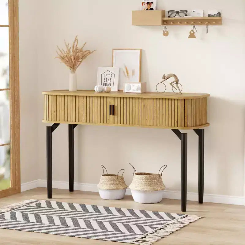 Console avec rangement, table de canapé en bois avec porte coulissante, table d'entrée pour salon, canapé, couloir, hall d'entrée