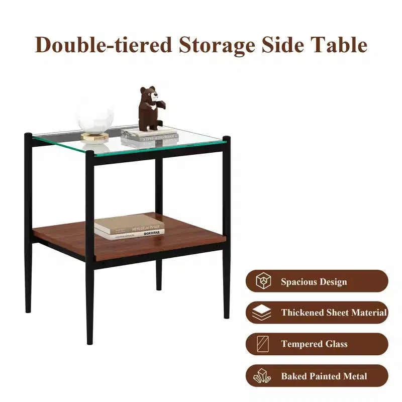 MAYEERTY Lot de 2 tables d'appoint rectangulaires avec plateau en verre trempé, pour salon, verre transparent