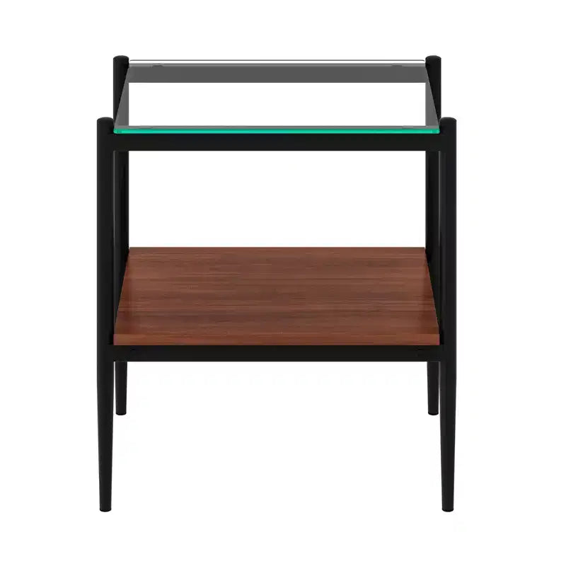 MAYEERTY Lot de 2 tables d'appoint rectangulaires avec plateau en verre trempé, pour salon, verre transparent