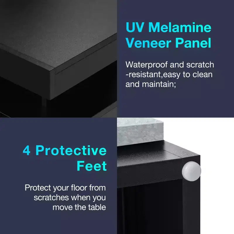 Hommpa Table de chevet LED moderne avec 3 tiroirs et station de recharge sans fil