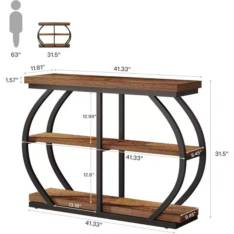 Console d'entrée industrielle Lantine 41.3 à 3 niveaux avec cadre en métal arqué et étagères de rangement