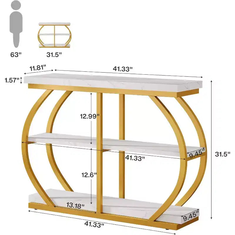 Console d'entrée industrielle Lantine 41.3 à 3 niveaux avec cadre en métal arqué et étagères de rangement
