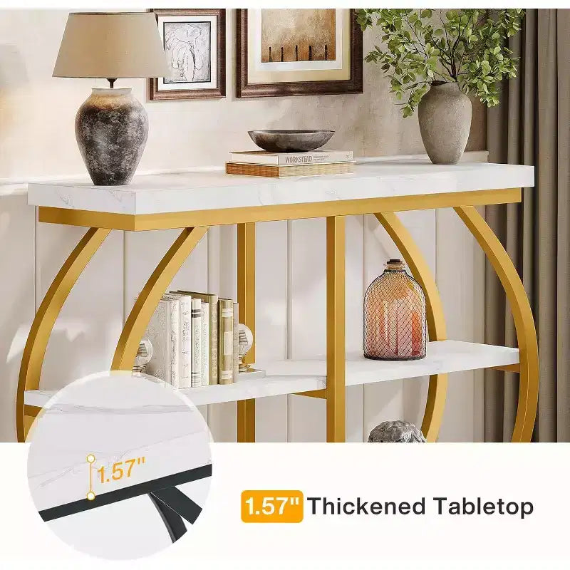 Console d'entrée industrielle Lantine 41.3 à 3 niveaux avec cadre en métal arqué et étagères de rangement