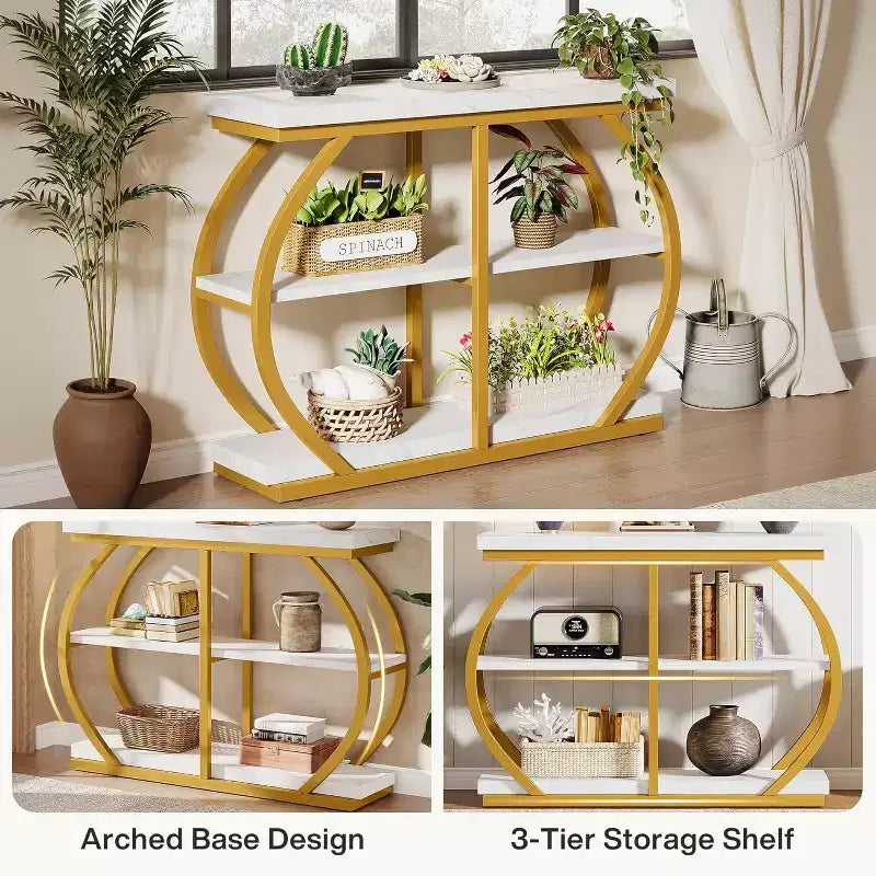 Console d'entrée industrielle Lantine 41.3 à 3 niveaux avec cadre en métal arqué et étagères de rangement