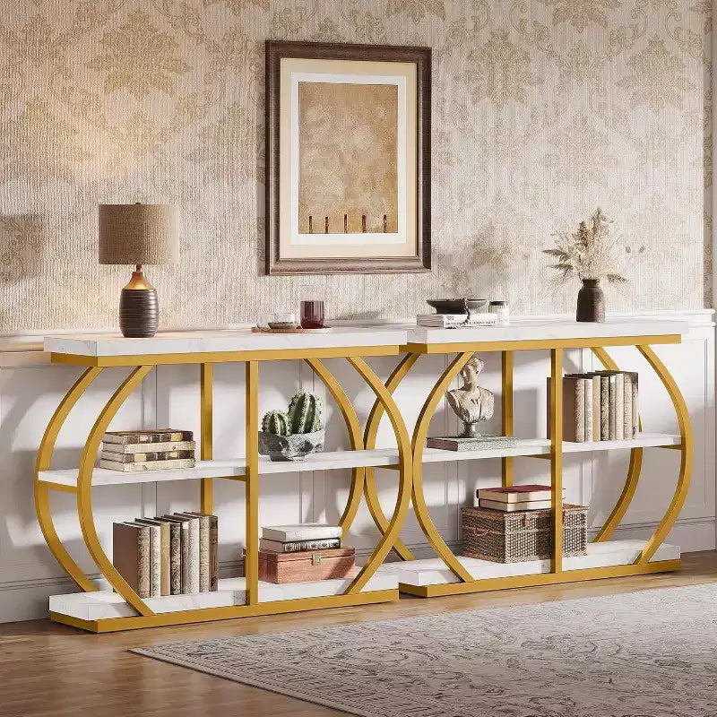 Console d'entrée industrielle Lantine 41.3 à 3 niveaux avec cadre en métal arqué et étagères de rangement