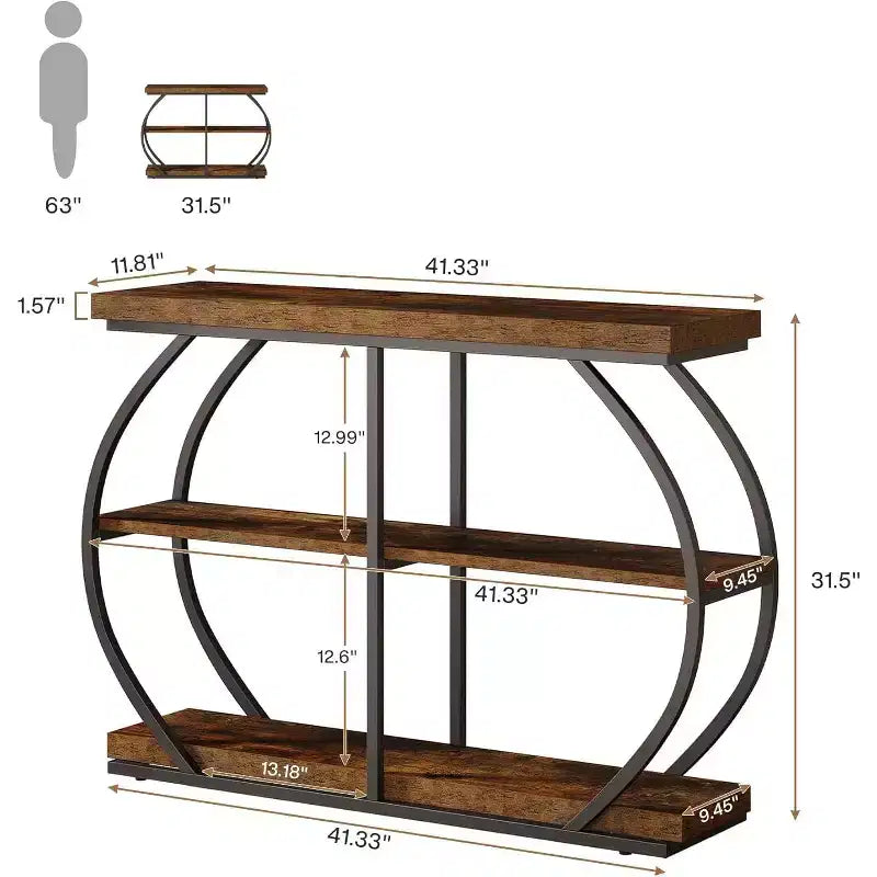 Console d'entrée industrielle Lantine 41.3 à 3 niveaux avec cadre en métal arqué et étagères de rangement