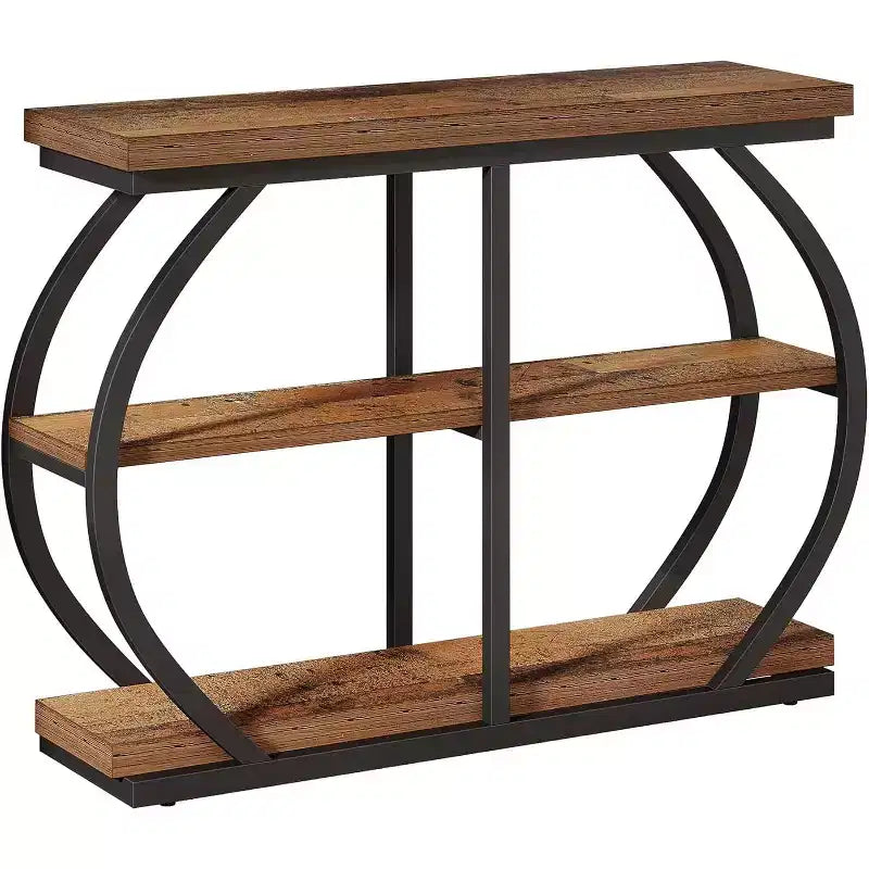 Console d'entrée industrielle Lantine 41.3 à 3 niveaux avec cadre en métal arqué et étagères de rangement