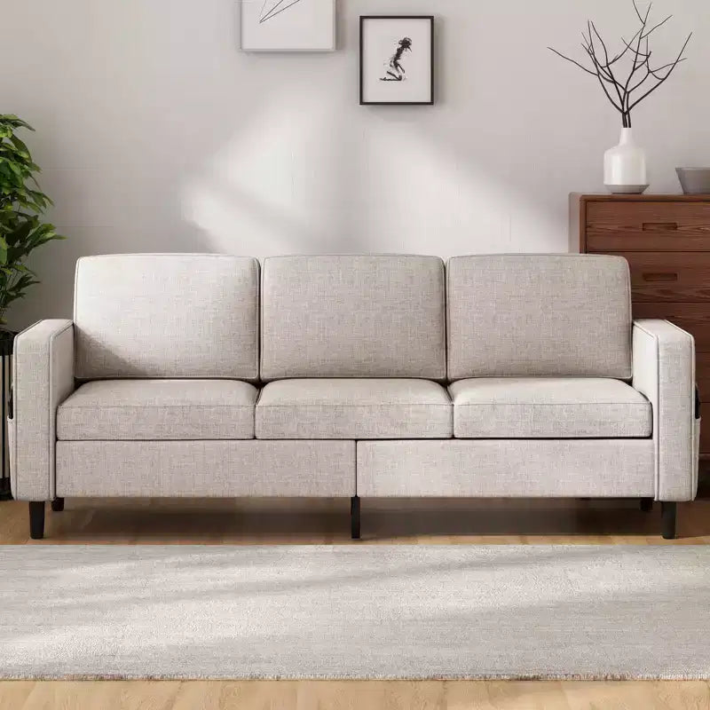 Canapé modulable Mjkone, canapé 3 places en tissu de lin en forme de L avec pouf de rangement