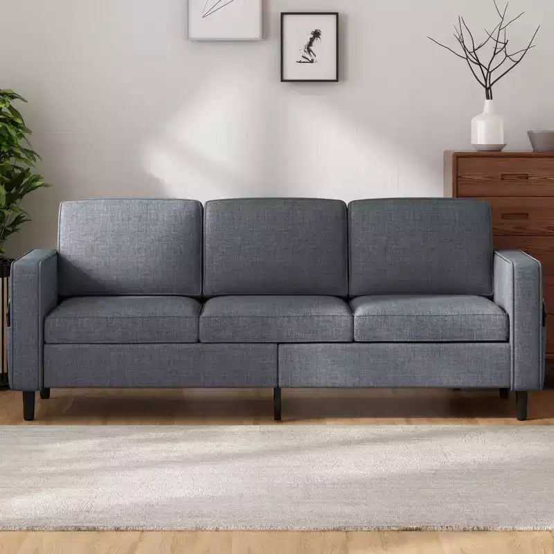 Canapé modulable Mjkone, canapé 3 places en tissu de lin en forme de L avec pouf de rangement