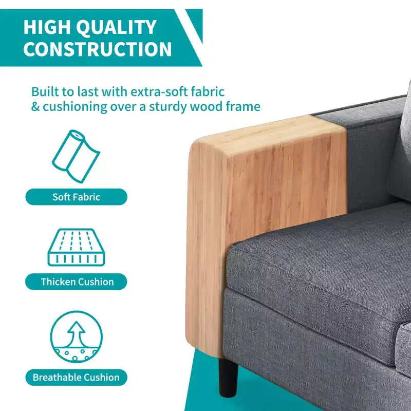 Canapé modulable Mjkone, canapé 3 places en tissu de lin en forme de L avec pouf de rangement