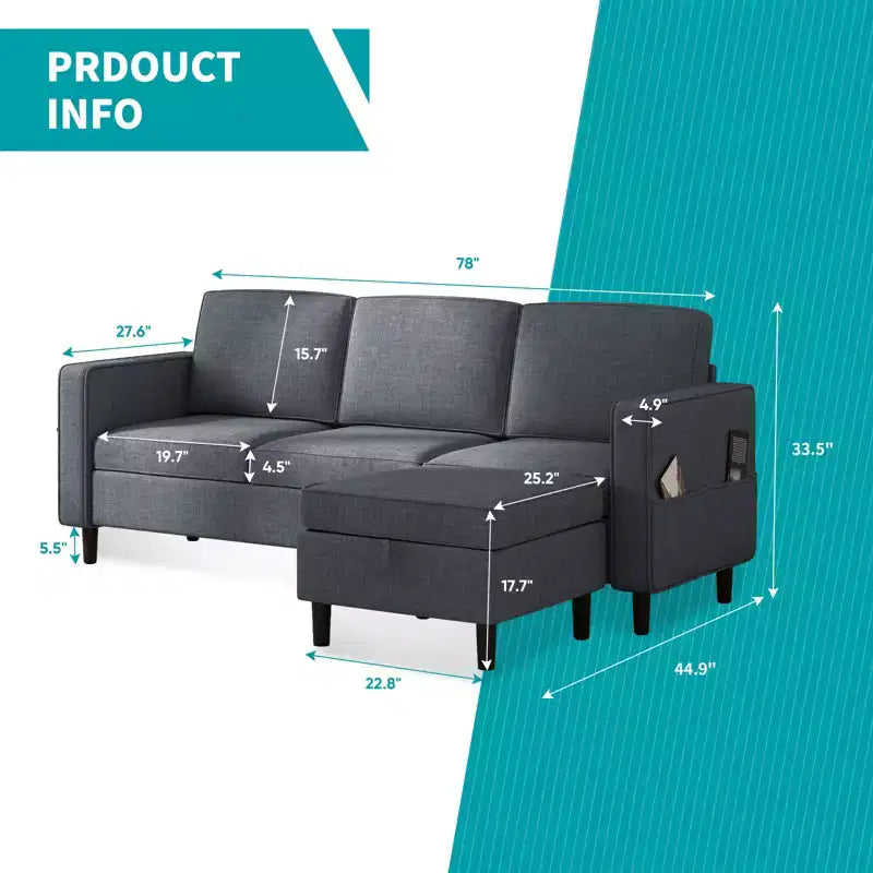 Canapé modulable Mjkone, canapé 3 places en tissu de lin en forme de L avec pouf de rangement