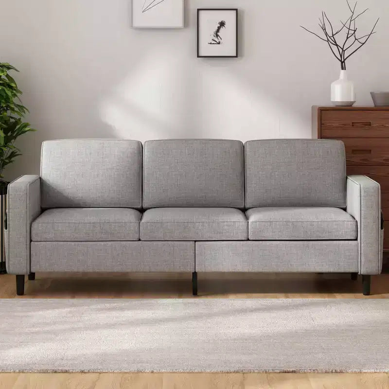 Canapé modulable Mjkone, canapé 3 places en tissu de lin en forme de L avec pouf de rangement