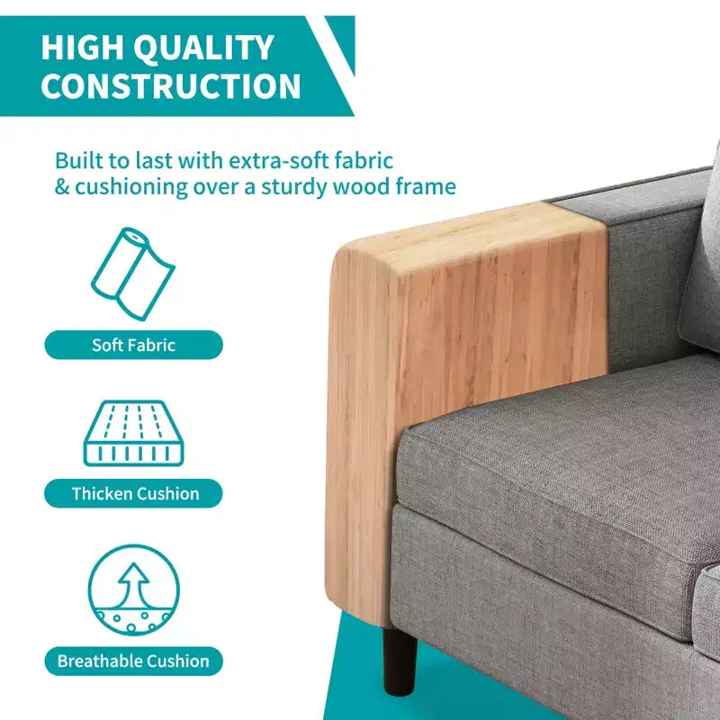 Canapé modulable Mjkone, canapé 3 places en tissu de lin en forme de L avec pouf de rangement